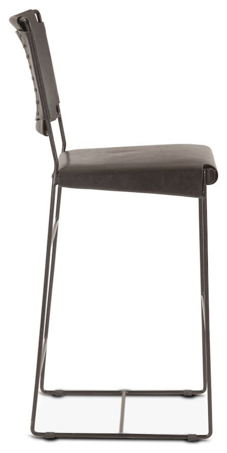 Melbourne Buffalo Leather and Iron Counter Chair in Black
