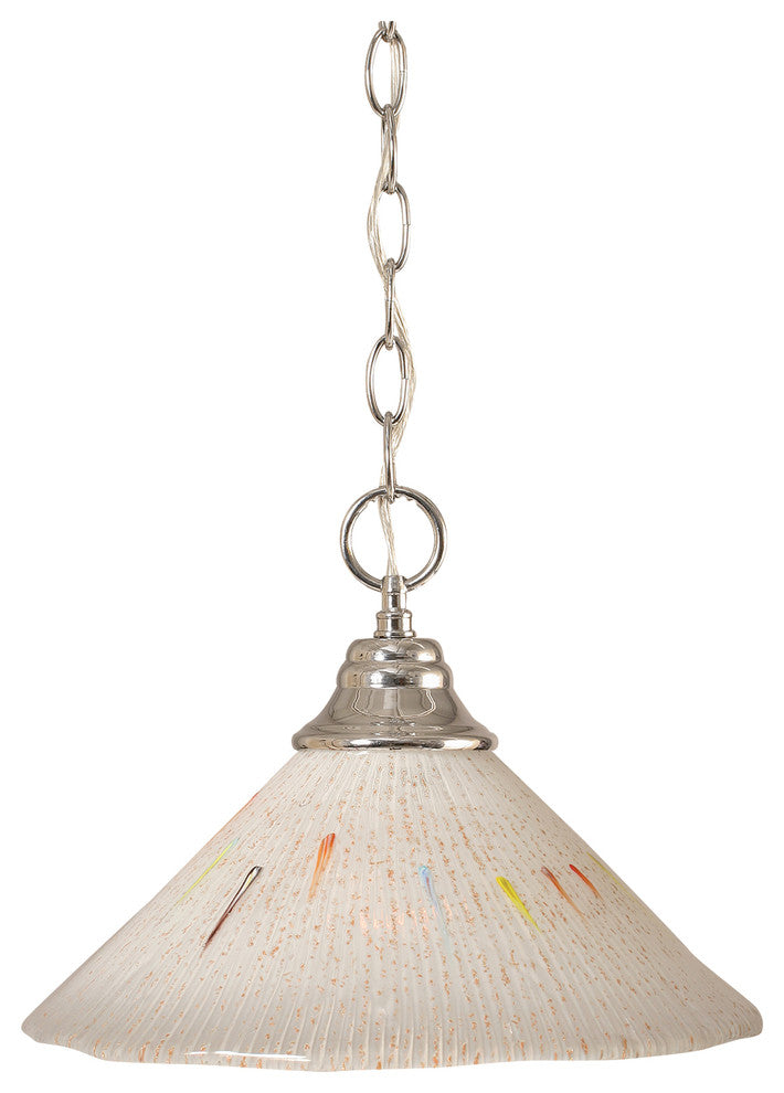 Chain Hung Pendant In Chrome, 12" Frosted Crystal Glass