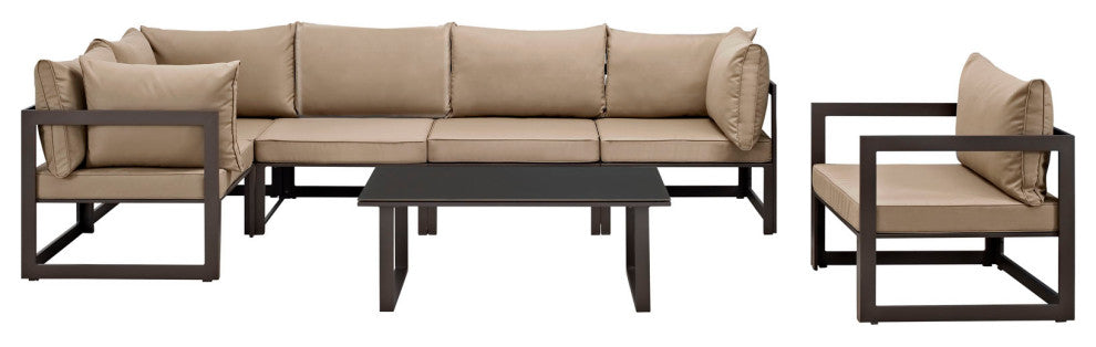 Modway Fortuna 7 Piece Outdoor Patio Sectional Sofa Set, Brown Mocha