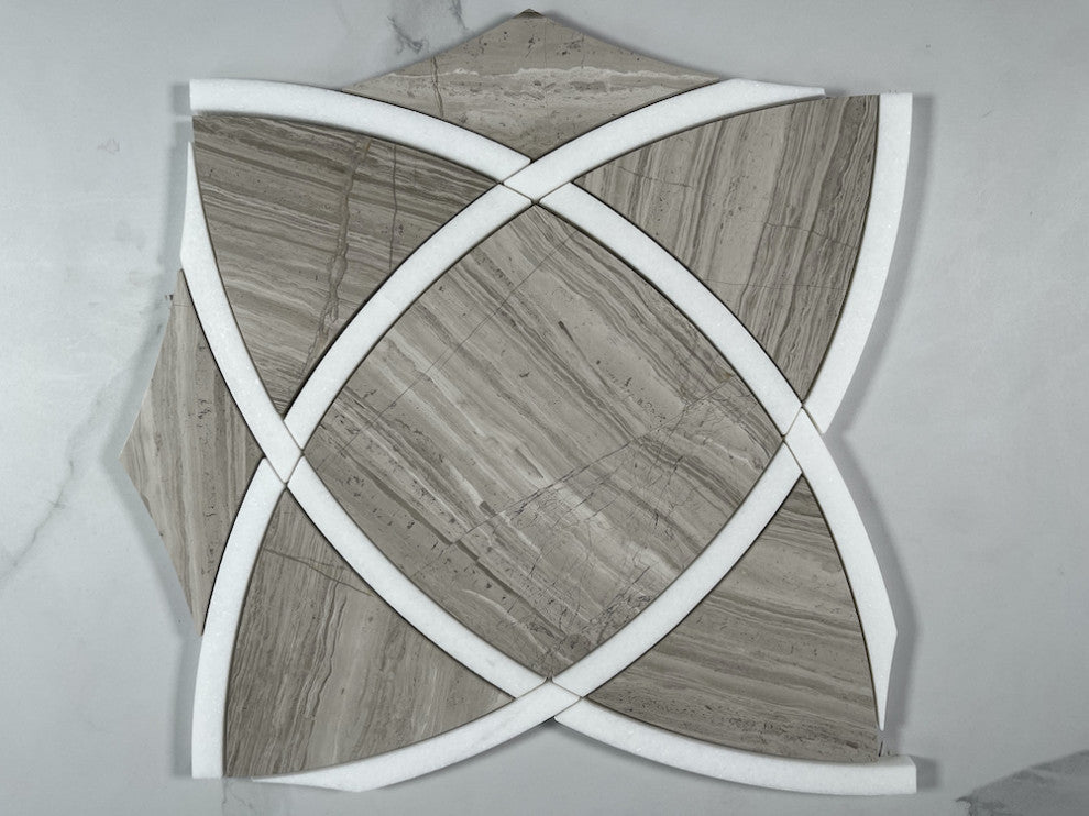 Athens Silver Cream Marble Celtic Waterjet Mosaic Tile Thassos White, 1 sheet