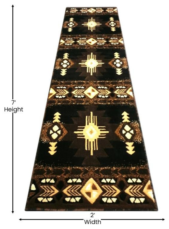 Mohave Collection Traditional Southwestern Style Area Rug, Black, 2' X 7'