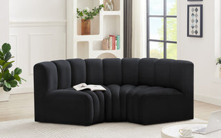 Arc Velvet Upholstered 3-Pc. Inward Curved Modular Sectional, Black