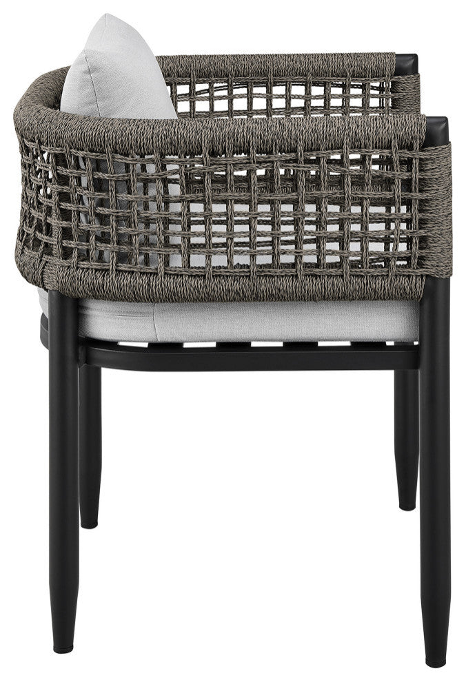 Felicia Outdoor Patio Dining Table Set, Aluminum With Gray Rope and Cushions, 7-Piece