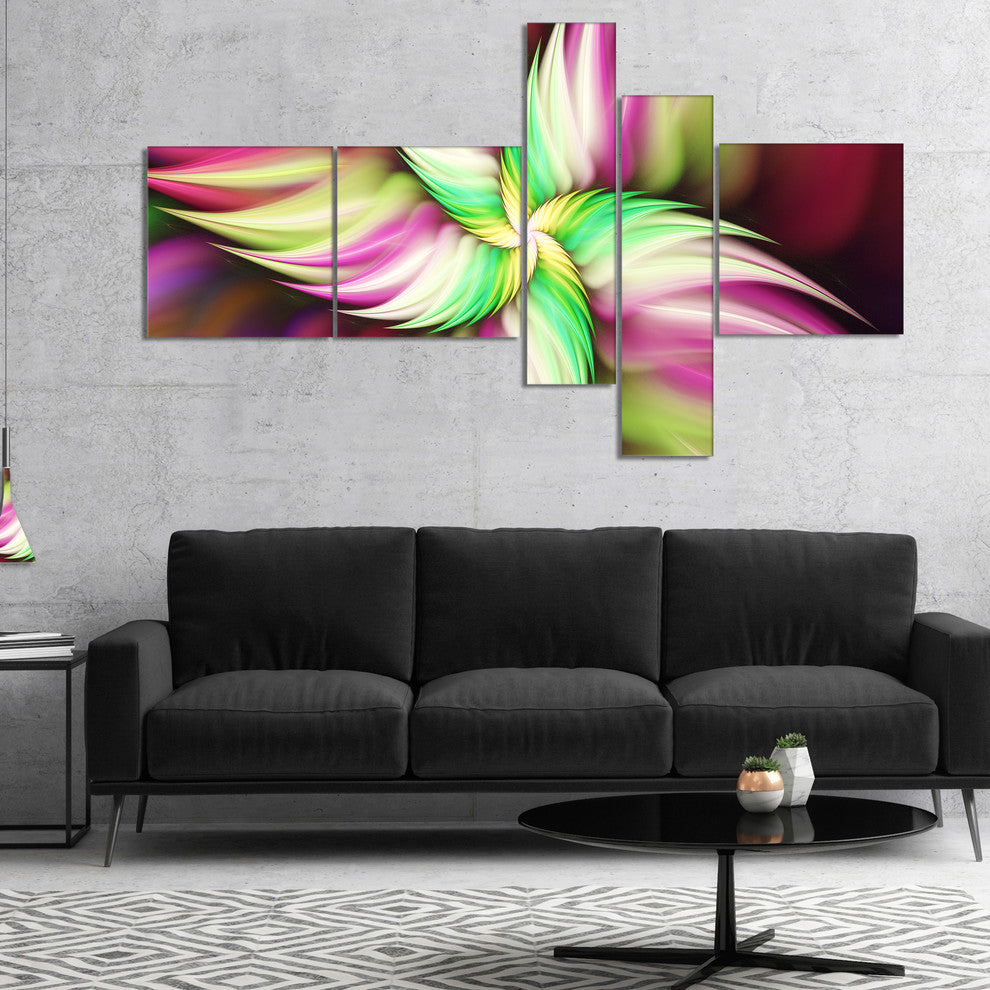 Huge Rotating Pink Flower, Floral Canvas Art Print, 60"x32", 5 panels