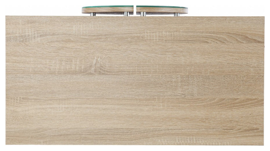 32" Natural and Chrome Mirrored Circle Double Door Bar Cabinet