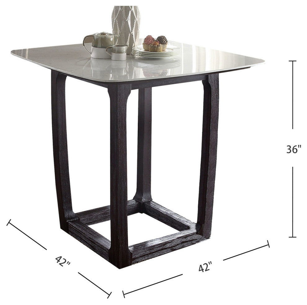 Square Marble Counter Height Table, White/Weathered Espresso Finish