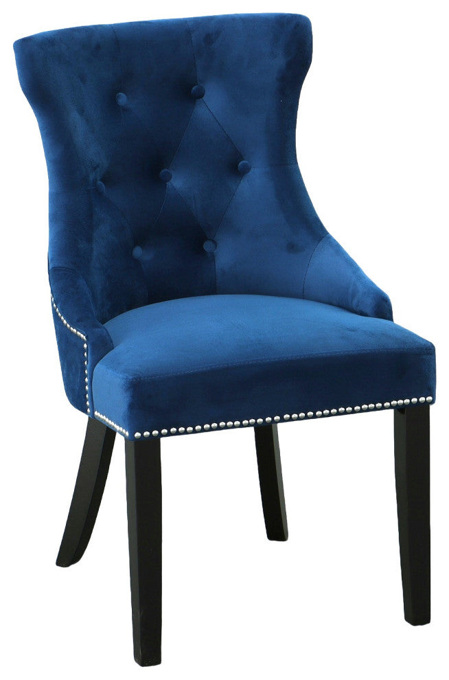 Megan Tufted Chair With Nailhead Trim, Blue/Espresso