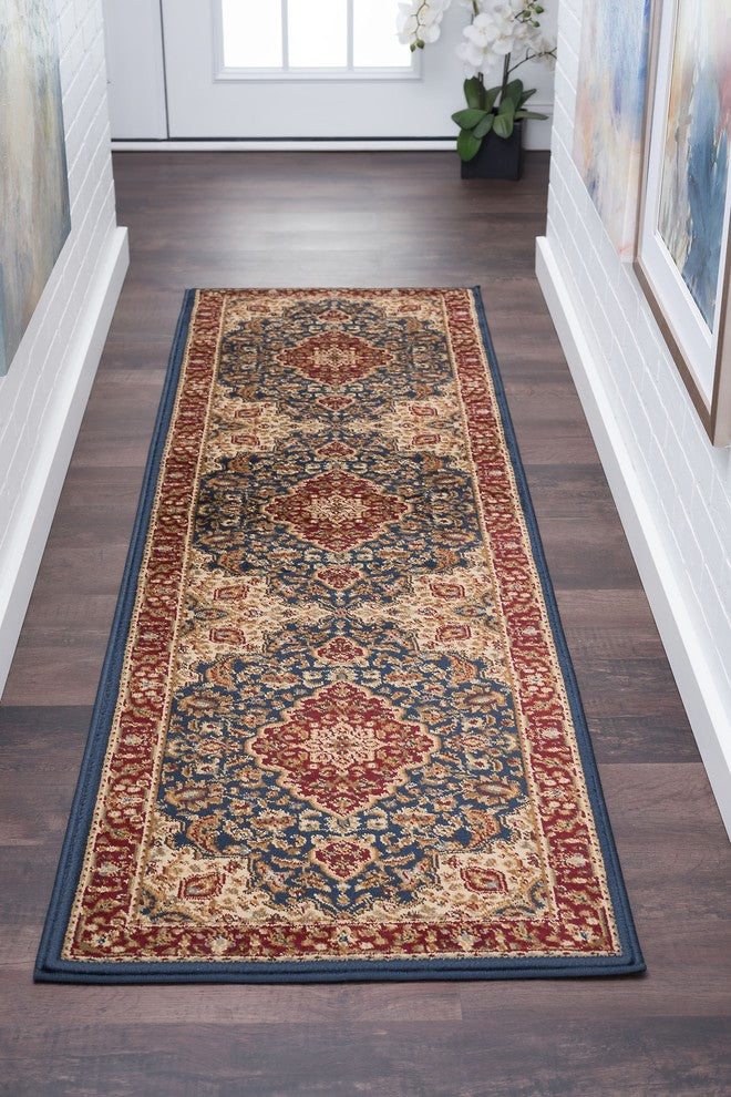 Kirsten Transitional Border Area Rug, Navy, 2'3''x7'3''