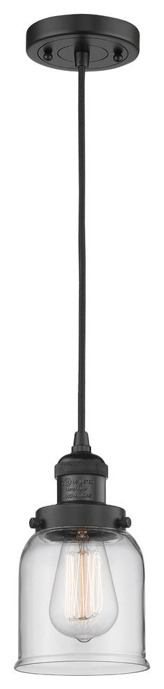 Small Bell 1-Light LED Pendant, Matte Black, Glass: Clear