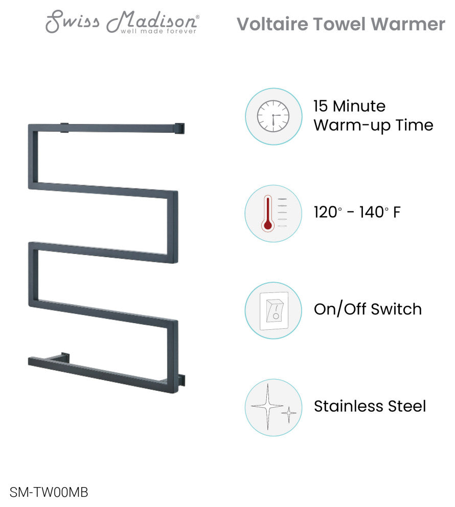 Voltaire 5-Bar Electric Towel Warmer, Matte Black