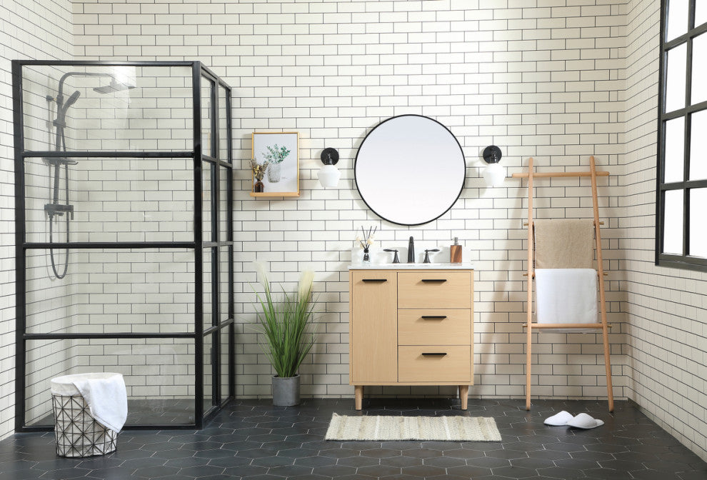 Home Living Modern Natural Oak-Light Bathroom Vanity, Maple, 30"