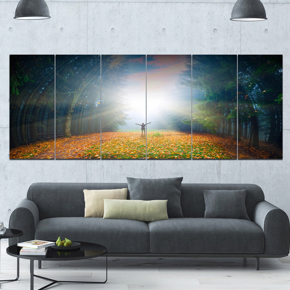 Men and Bright Sunlight Panorama, Landscape Canvas Art Print, 70"x28", 6 Panels