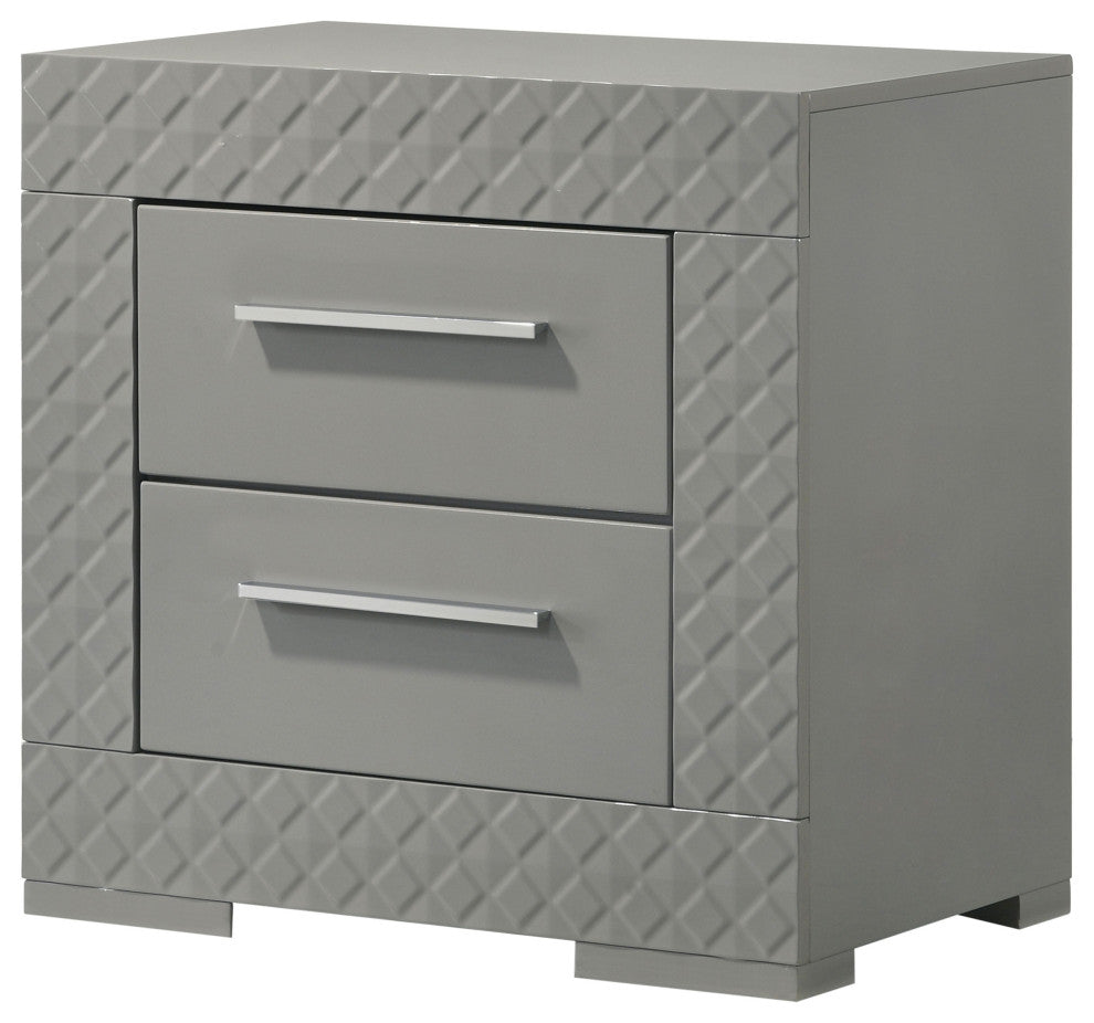 Ives 2-drawer Nightstand Bedside Table Grey High Gloss