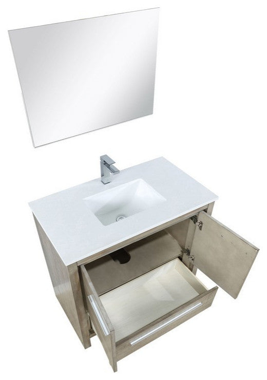Lafarre Contemporary 36" Rustic Acacia Bathroom Vanity Set, Labaro Brushed Nicke