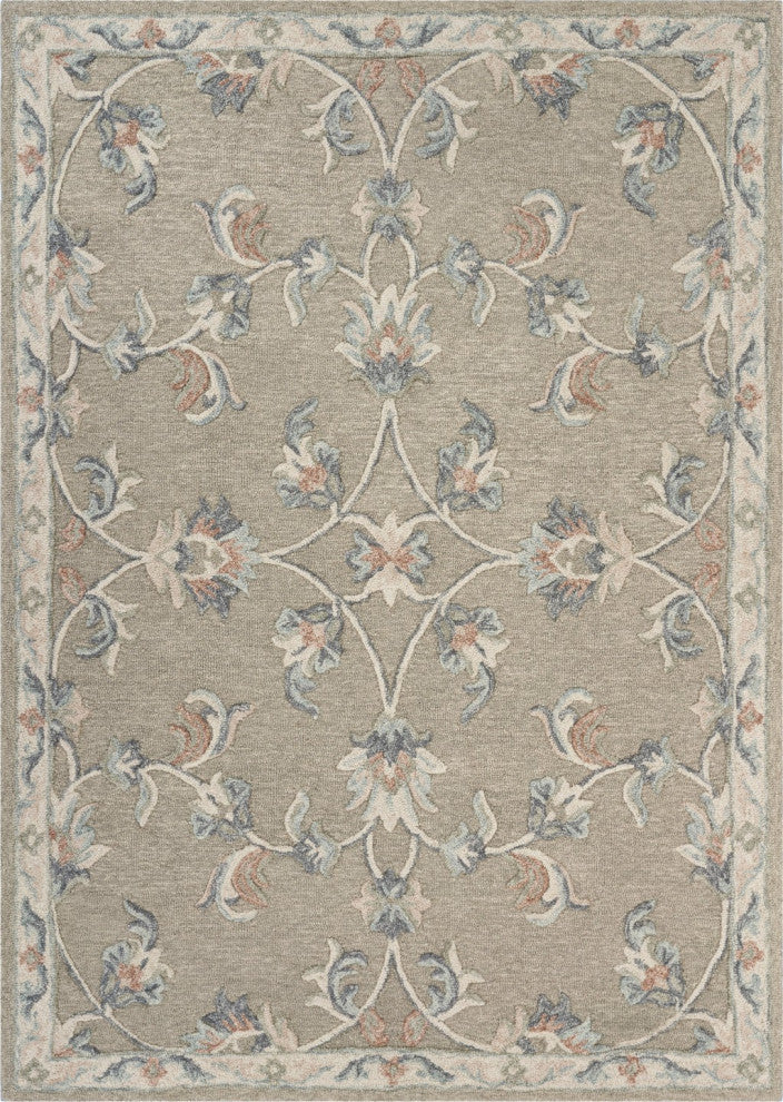 5" x 7' Sage and Cream Filigree Area Rug
