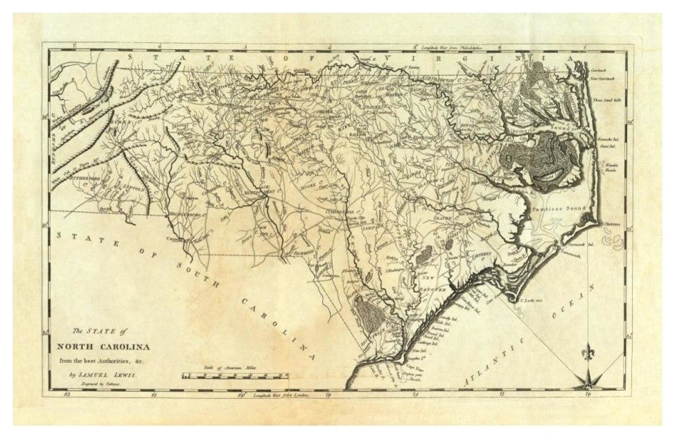 "State of North Carolina, 1795" Digital Paper Print by Mathew Carey, 32"x21"