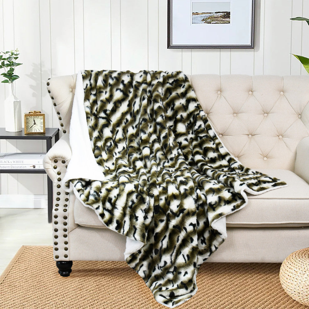 Elite Faux Fur Throw Blanket With Sherpa Backing, Amara, 50" X 60"