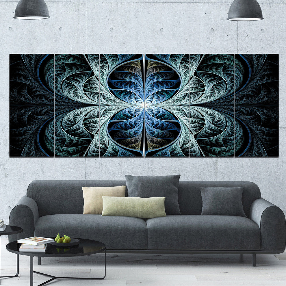 Glowing Blue Fabulous Fractal Art, Abstract Canvas Art Print, 70"x28", 6 Panels