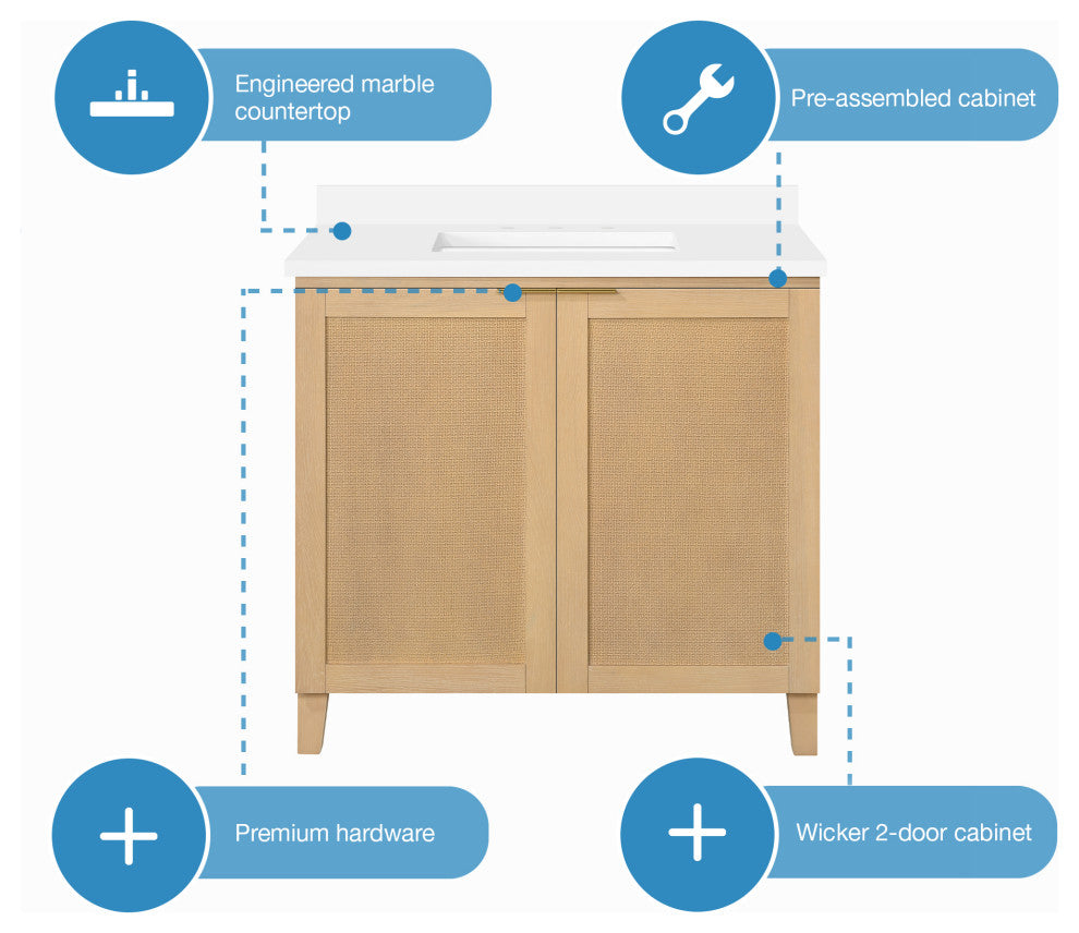 OVE Decors Macy Single Sink Bathroom Vanity, Rustic Ash, 36 in.