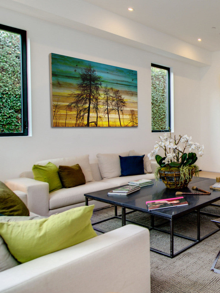 "Emerald Sky" Print on Natural Pine Wood, 45"x30"