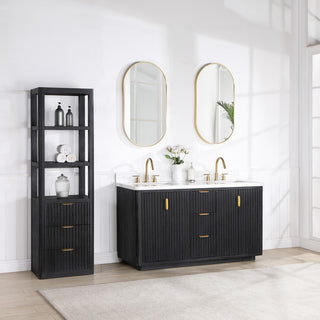 Vinnova Cadiz Bath Vanity, Composite Stone Top, Black, 60", With Mirror