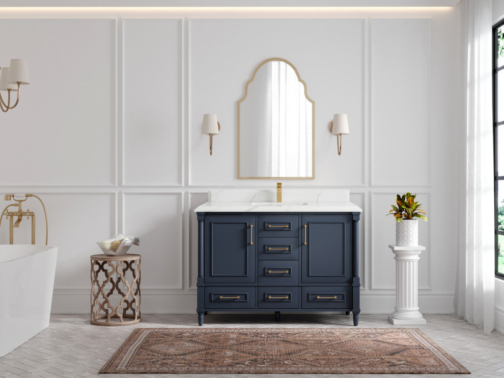 Aberdeen 48 Single Sink Bath Vanity in Hale Navy Blue  1.5" Calacatta Laza