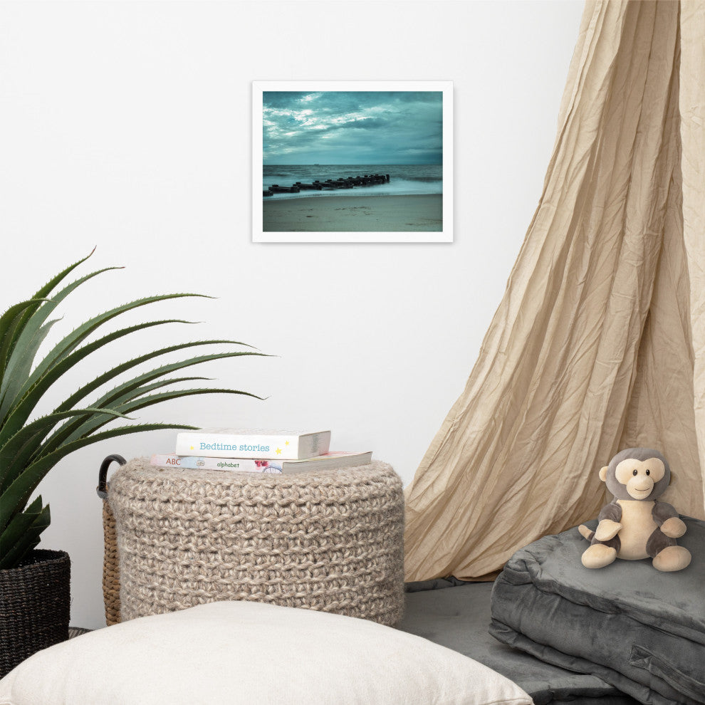 Blue Morning at Rehoboth Coastal Landscape Framed Photo Paper Wall Art Prints, White, 11" X 14"