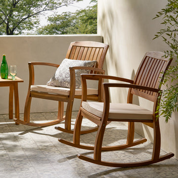 GDF Studio Sadie Outdoor Acacia Wood Rocking Chairs with Cushions, Set of 2