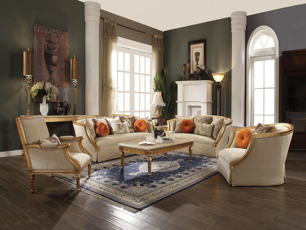 ACME Daesha Accent Chair and Pillow, Fabric and Antique Gold