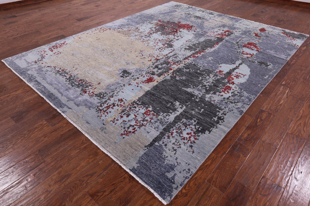 8' 1" X 10' 3" Contemporary Hand Knotted Wool and Silk Rug Q4771