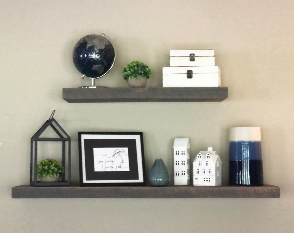Rustic, Floating Shelf, 2" Thick x 6" Deep, Mountable, Weathered Wood, 18"
