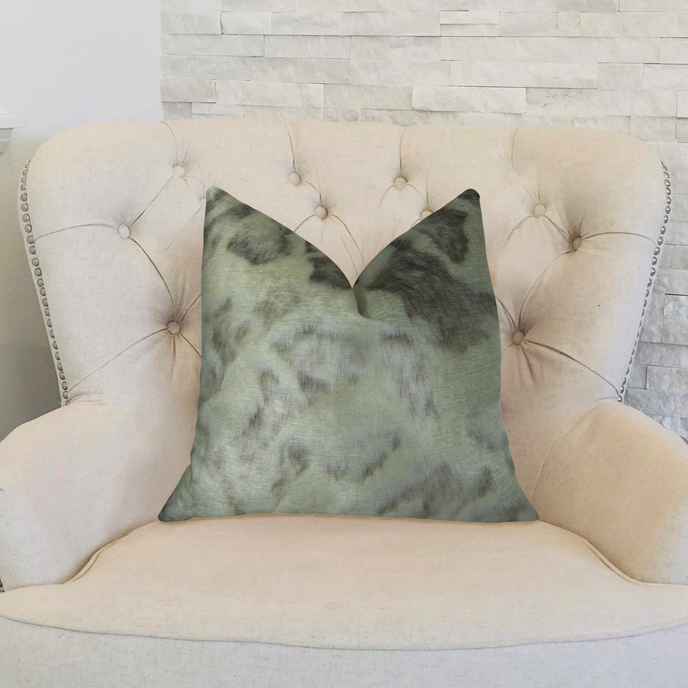 Cuddly Ivory Rabbit Fur Ivory Gray Handmade Luxury Pillow, 20"x20"