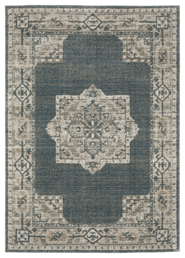 Alistair Star Medallion Blue/ Beige Indoor Area Rug, Blue, 6'7"x9'6"