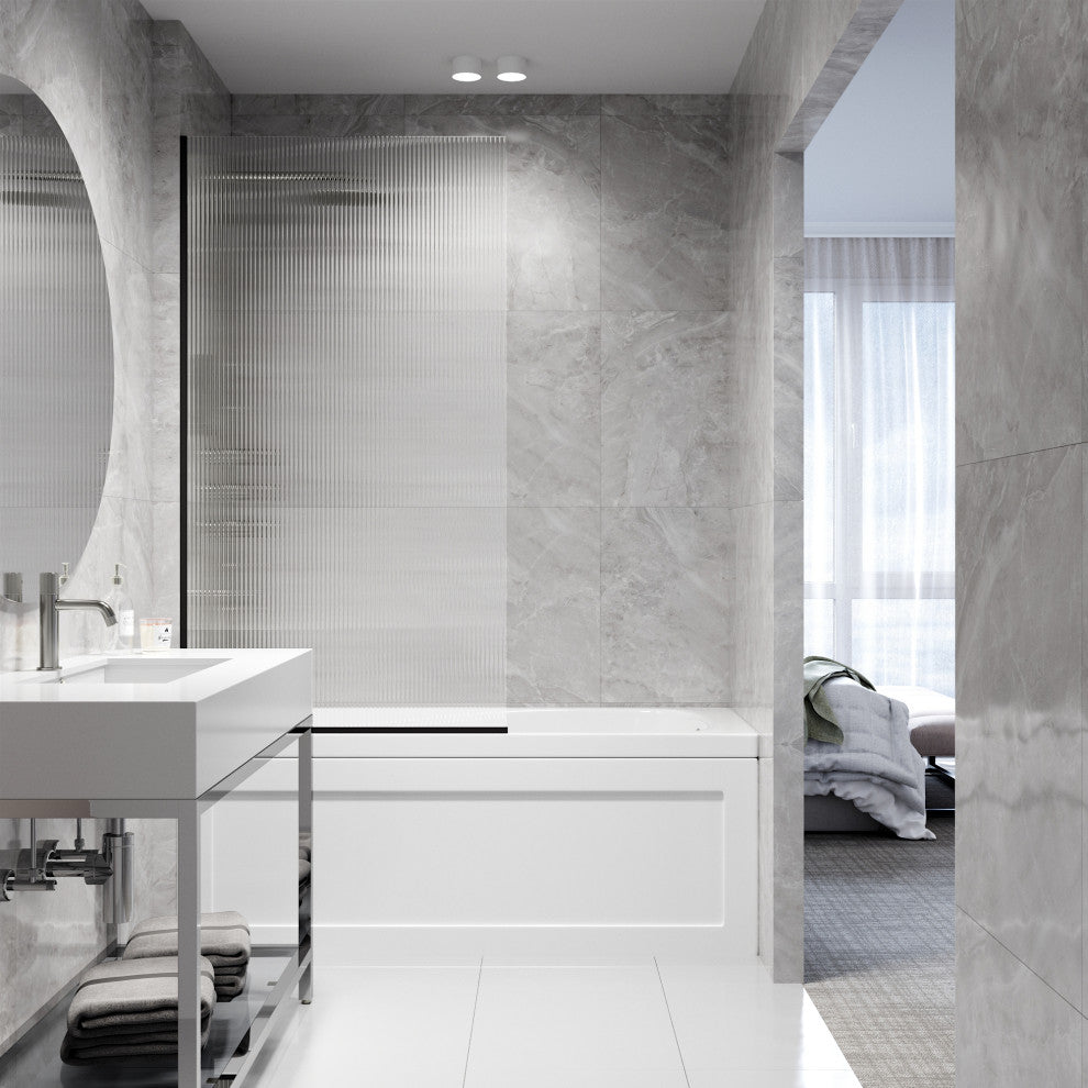 VIGO Zenith Frameless Fixed, Matte Black, Tub Screen, 34" W X 62" H, Fluted Glass