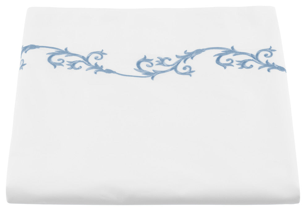 Tuscany Duvet Cover, White With Rockport Blue Embroidery, King