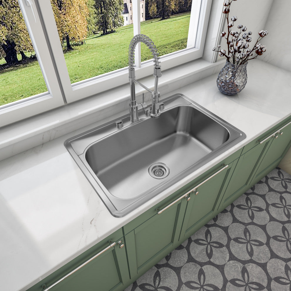 Sinber 33" Drop, Singel Bowl 304 Stainless Steel Kitchen Sink