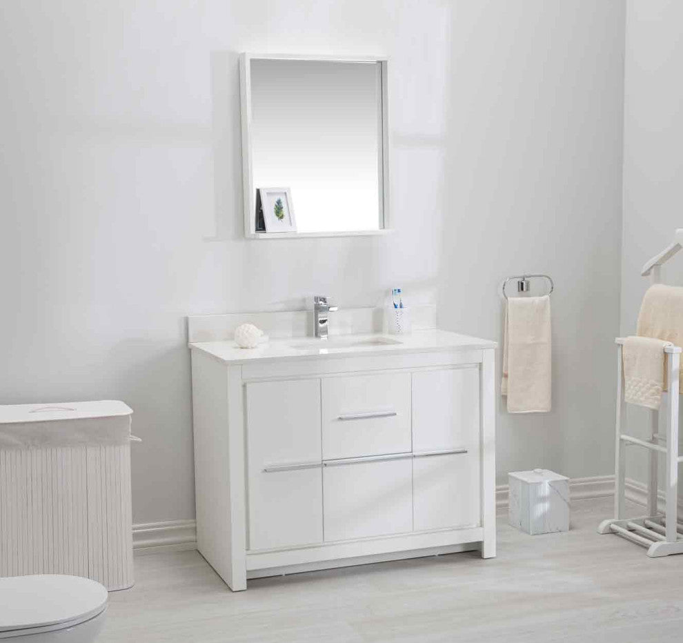 Mila Collection 42" Bathroom Vanity With Sink, Mirror, Countertop, Snow White