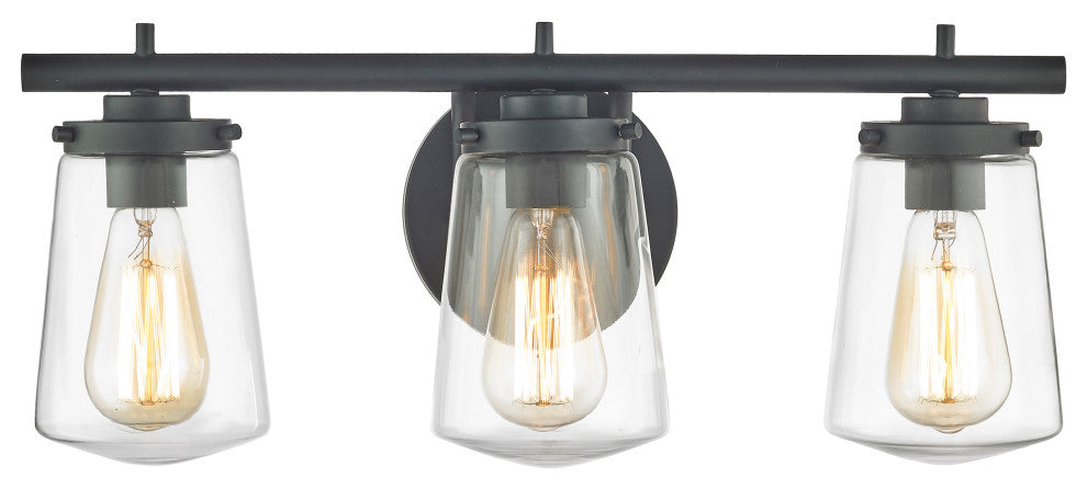 3 Light 20" Black Vanity Bath Light with closed clear glass