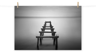 Soft Lake & Abandoned Pier Black & White Landscape Photo Loose Wall Art Print, 18" X 24"