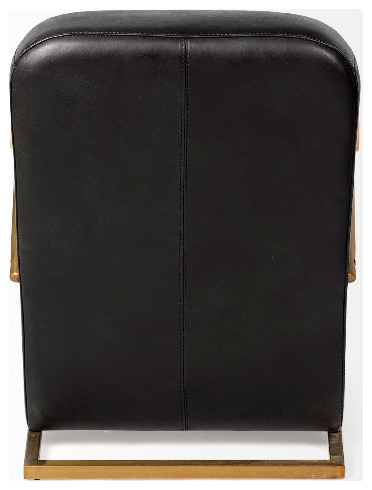 Black Leather Diamond Pattern Gold Club Chair