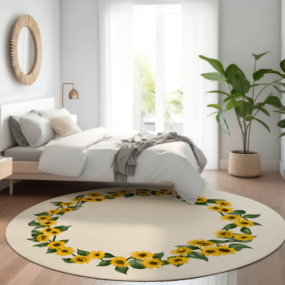 Indoor/Outdoor Kendall KE17 Beige Machine Washable 8' x 8' Round Rug