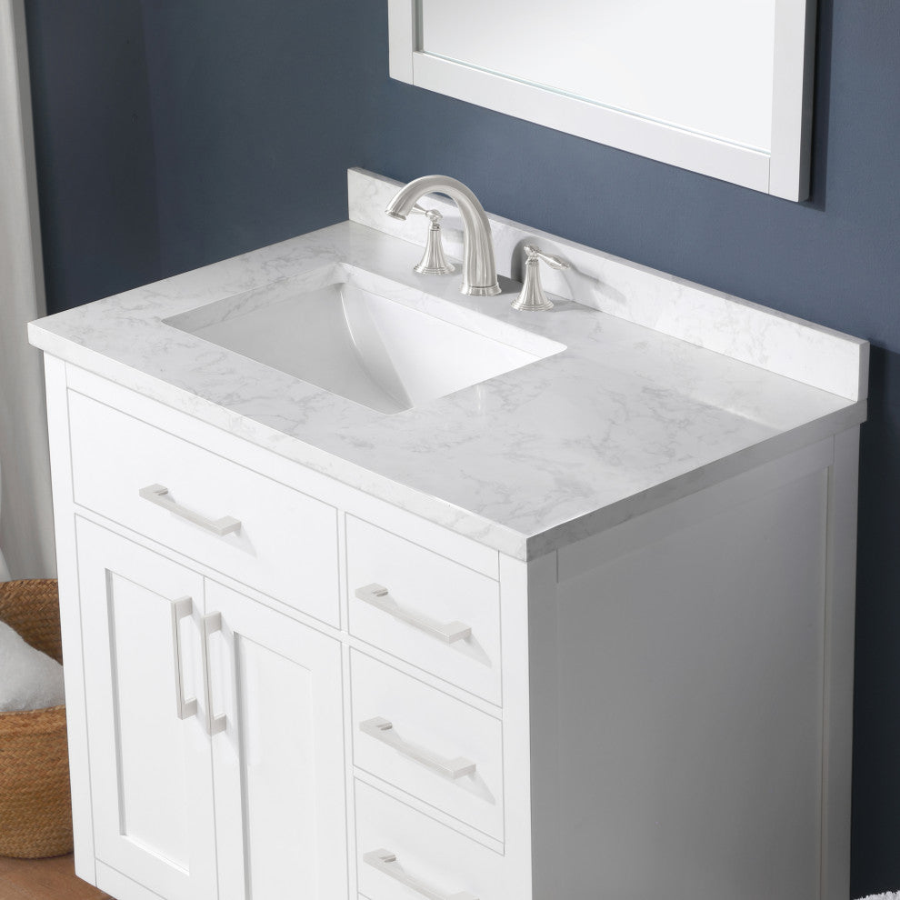 OVE Decors Athea 36" Vanity, Black Hardware, Power Bar, White