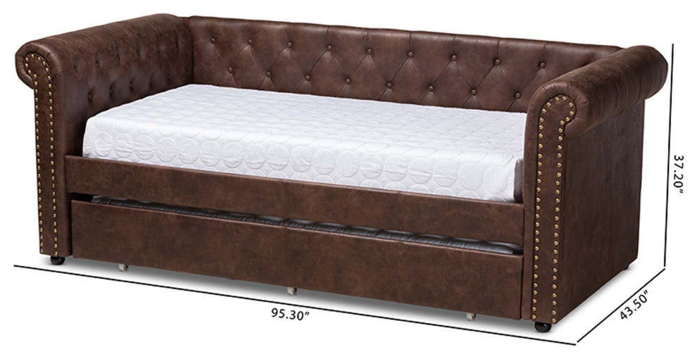 Dawson Fabric Daybed With Trundle, Twin Size, Brown