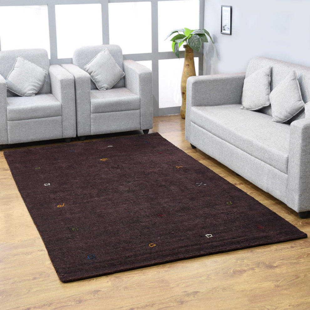 Hand Knotted Loom Silk Mix Area Rug Contemporary Brown