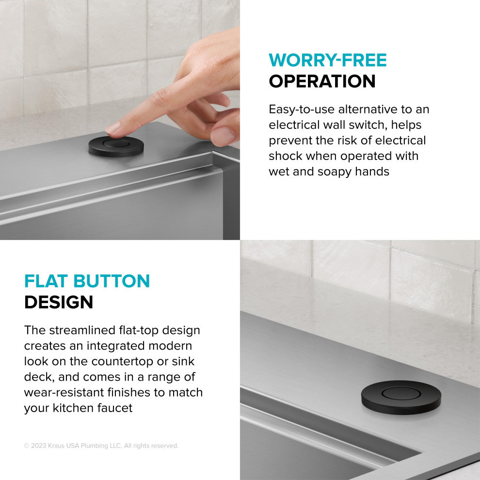 KRAUS Flat Top Garbage Disposal Air Switch Button, Matte Black (Kwdb-20mb)