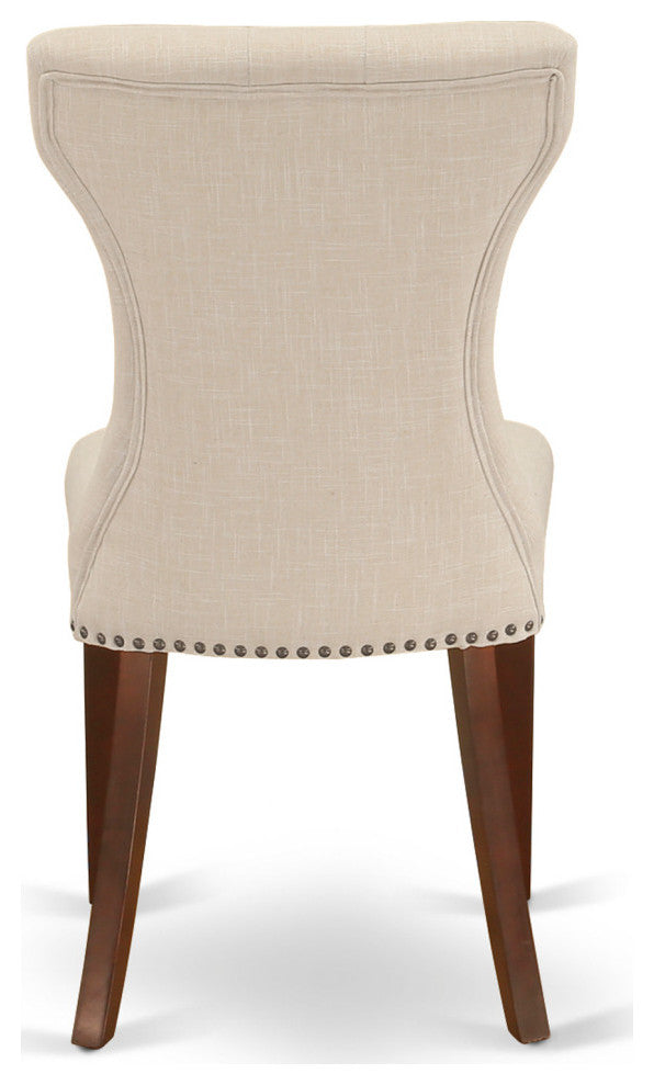 5Pc Dining Set 4 Upholstered Chairs, Round Table Hardwood Frame, Mahogany Finish