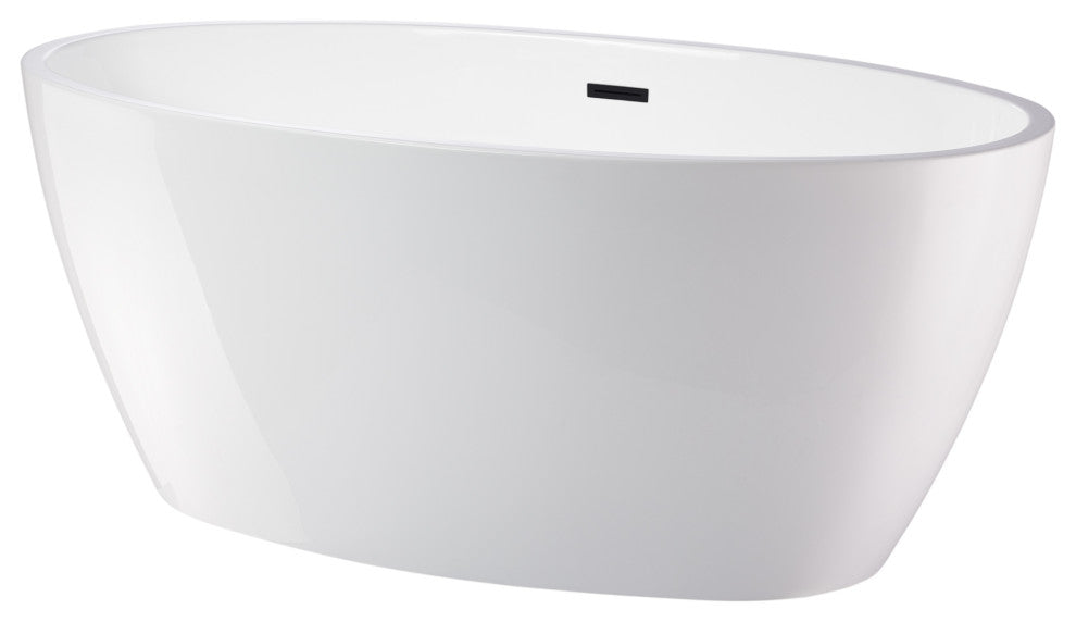 Vanity Art 55"x32" Acrylic Freestanding Soaking Bathtub, White/Matte Black