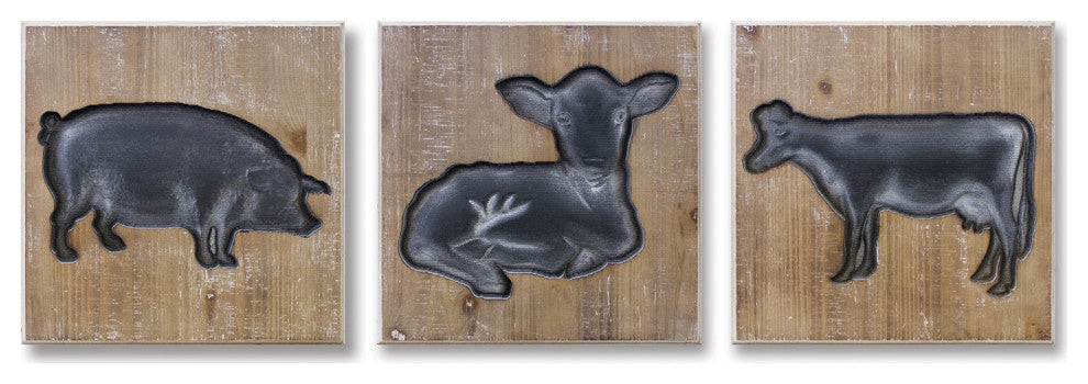 Animal Plaque, 3-Piece Set, 14"SQ Wood/MDF