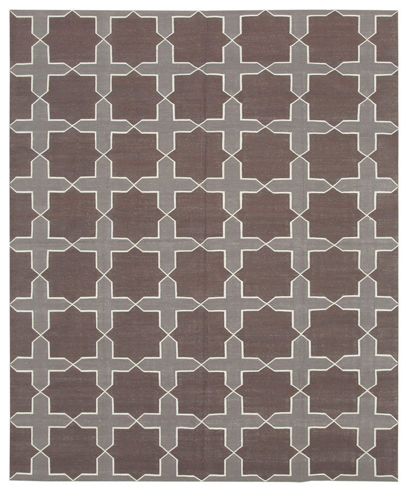 Rug N Carpet - Handmade Wool 8' 0'' x 9' 8'' Geometric Dhurrie Kilim Rug