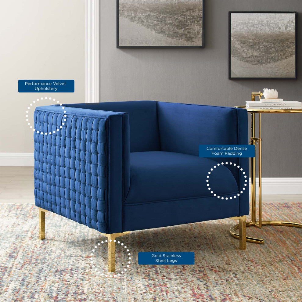 Armchair Accent Chair, Velvet, Blue Navy, Modern, Living Lounge Hospitality